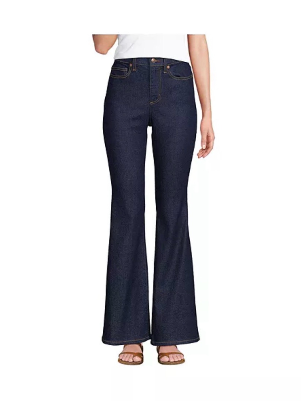 High-Rise Dark Blue Flare Jeans - Women Lands End